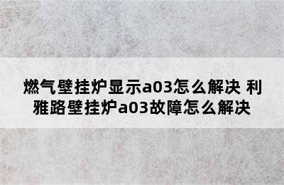 燃气壁挂炉显示a03怎么解决 利雅路壁挂炉a03故障怎么解决